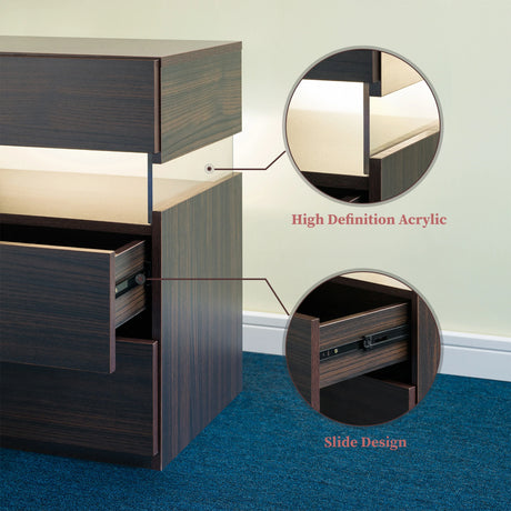 Modern 3 Drawer LED Bedside Cabinet with Acrylic Panel - Omega Lifestyles
