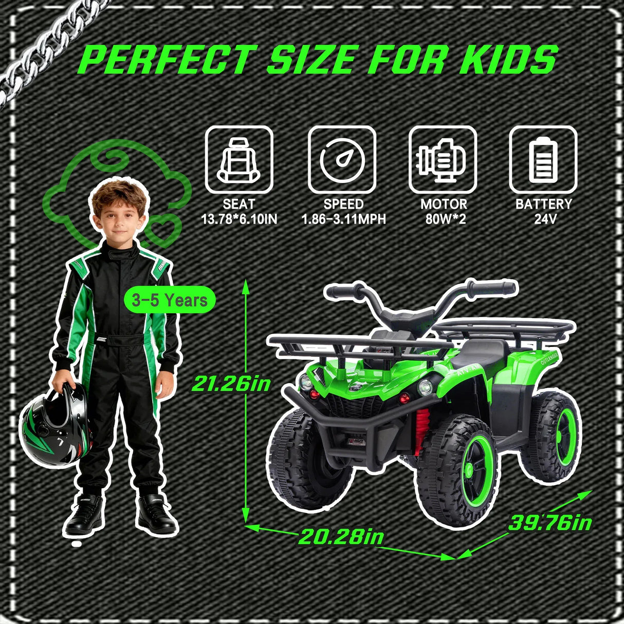24V High-Power Kids Ride On ATV With LED Headlights - Omega Lifestyles