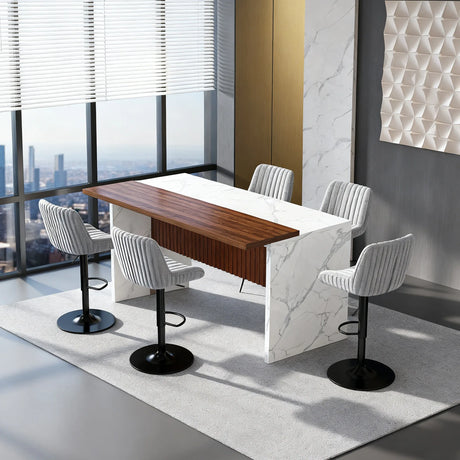 Modern Rectangular Kitchen Island With Marble Look LED Lighting - Omega Lifestyles