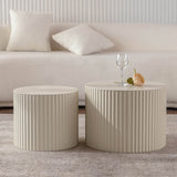 Beige White Modern 2-Piece Round Nesting Tables - Omega Lifestyles