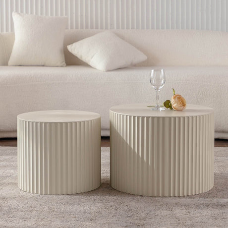 Beige White Modern 2-Piece Round Nesting Tables - Omega Lifestyles