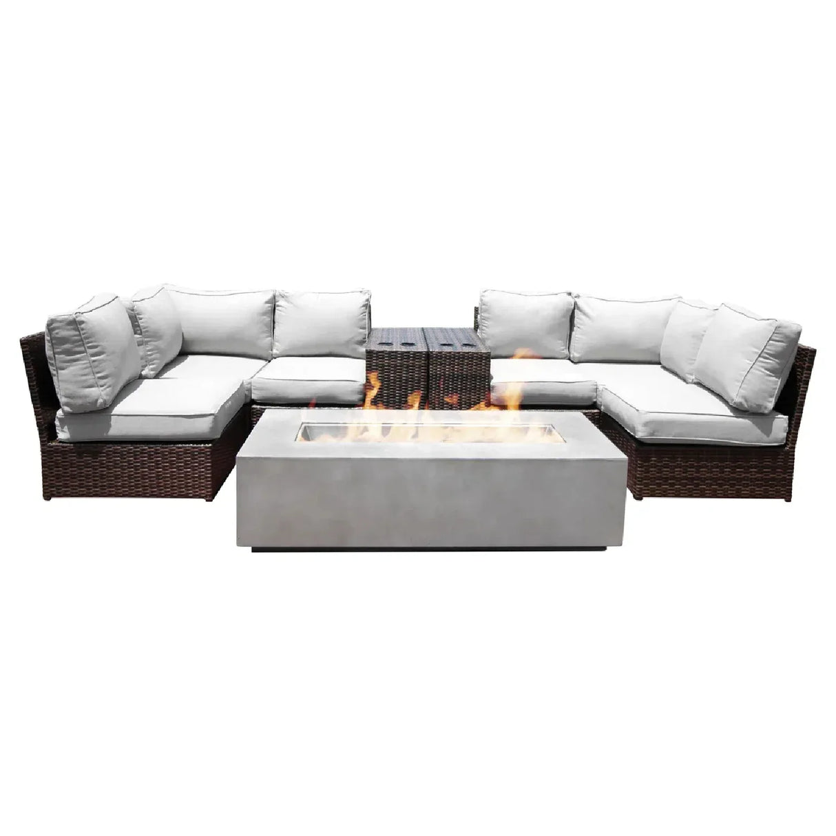 4-Person Espresso Rattan Wicker Sectional Seating Group With Firepit - Omega Lifestyles