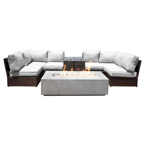 4-Person Espresso Rattan Wicker Sectional Seating Group With Firepit - Omega Lifestyles