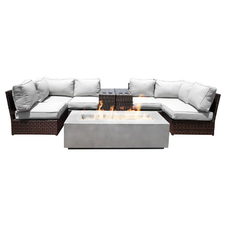 4-Person Espresso Rattan Wicker Sectional Seating Group With Firepit - Omega Lifestyles