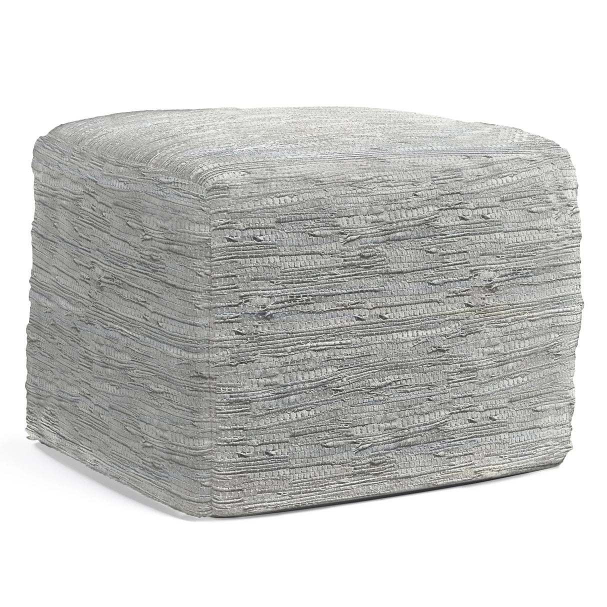 Cream Genuine Buffalo Leather Square Pouf Accent Ottoman - Omega Lifestyles