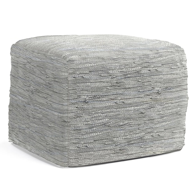 Cream Genuine Buffalo Leather Square Pouf Accent Ottoman - Omega Lifestyles