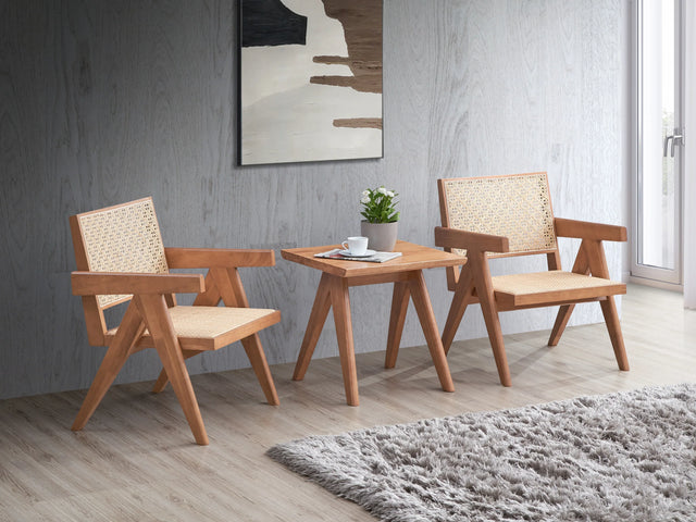 3-Piece Solid Wood Rattan Accent Chair And End Table Set - Omega Lifestyles
