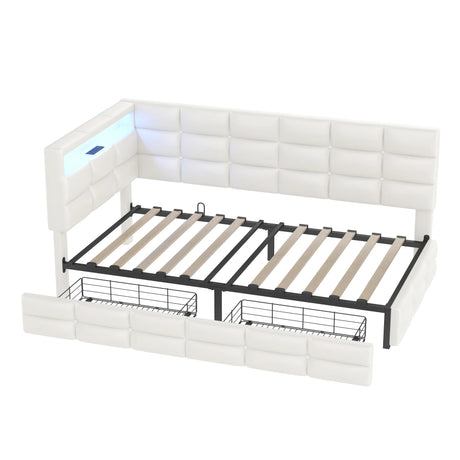Upholstered Twin Daybed With Storage Drawers And Charging Station - Omega Lifestyles