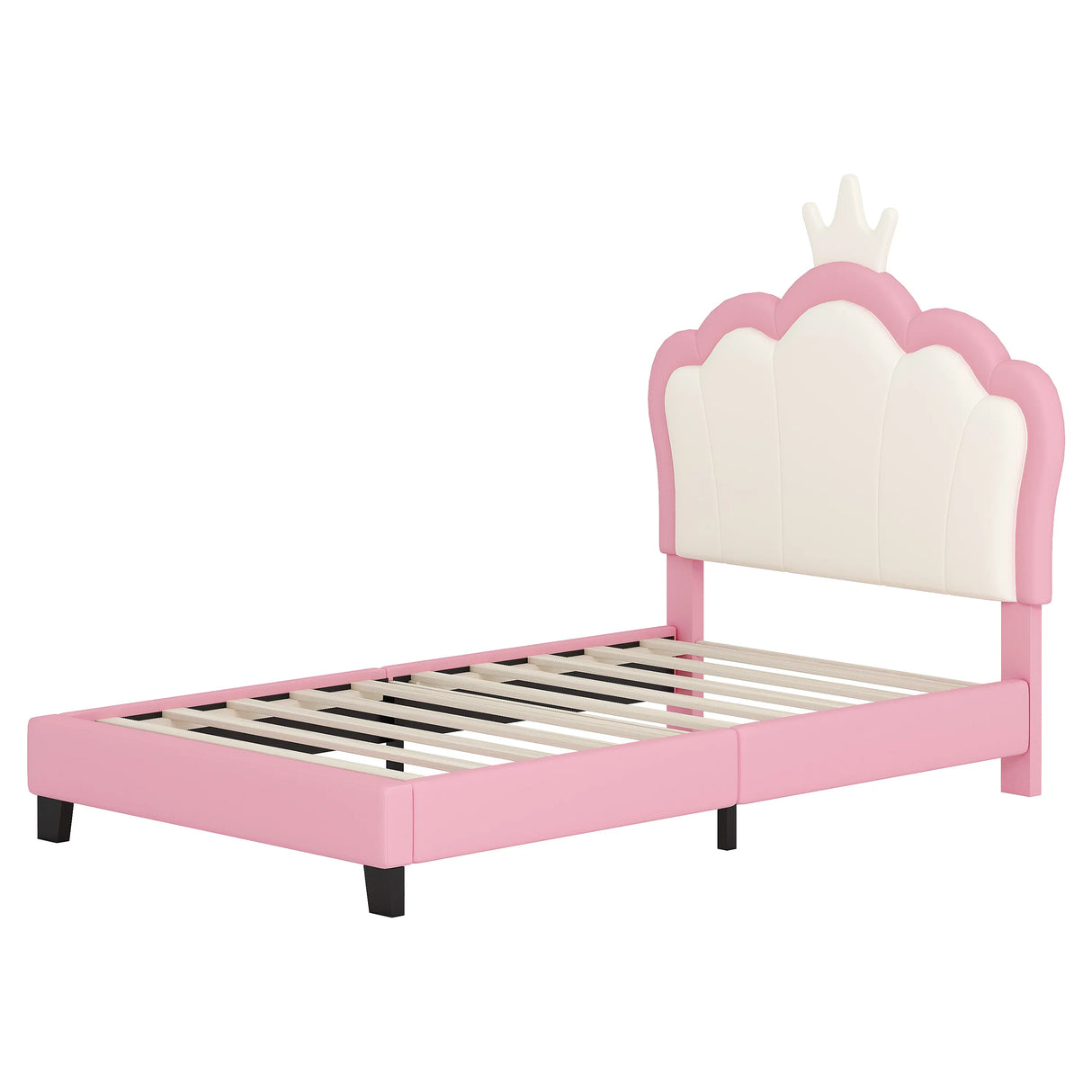 Twin PU Upholstered Princess Platform Bed With Crown Headboard - Omega Lifestyles