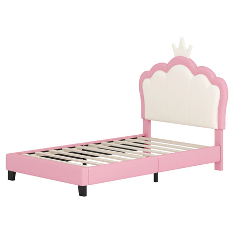 Twin PU Upholstered Princess Platform Bed With Crown Headboard - Omega Lifestyles