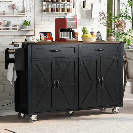 Farmhouse Style Rolling Kitchen Island With Power Outlet - Omega Lifestyles