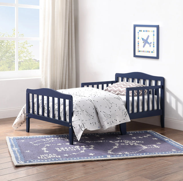 Solid Wood Navy Blue Toddler Bed With Safety Rails - Omega Lifestyles