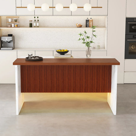 Modern Rectangular Kitchen Island With Marble Look LED Lighting - Omega Lifestyles