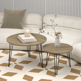 Set of 2 Rustic Brown Round Nesting Coffee Tables - Sleep Galleria