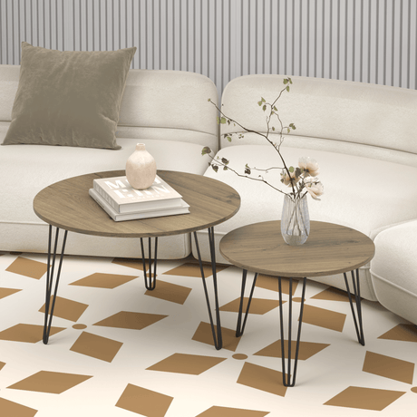Set of 2 Rustic Brown Round Nesting Coffee Tables - Sleep Galleria
