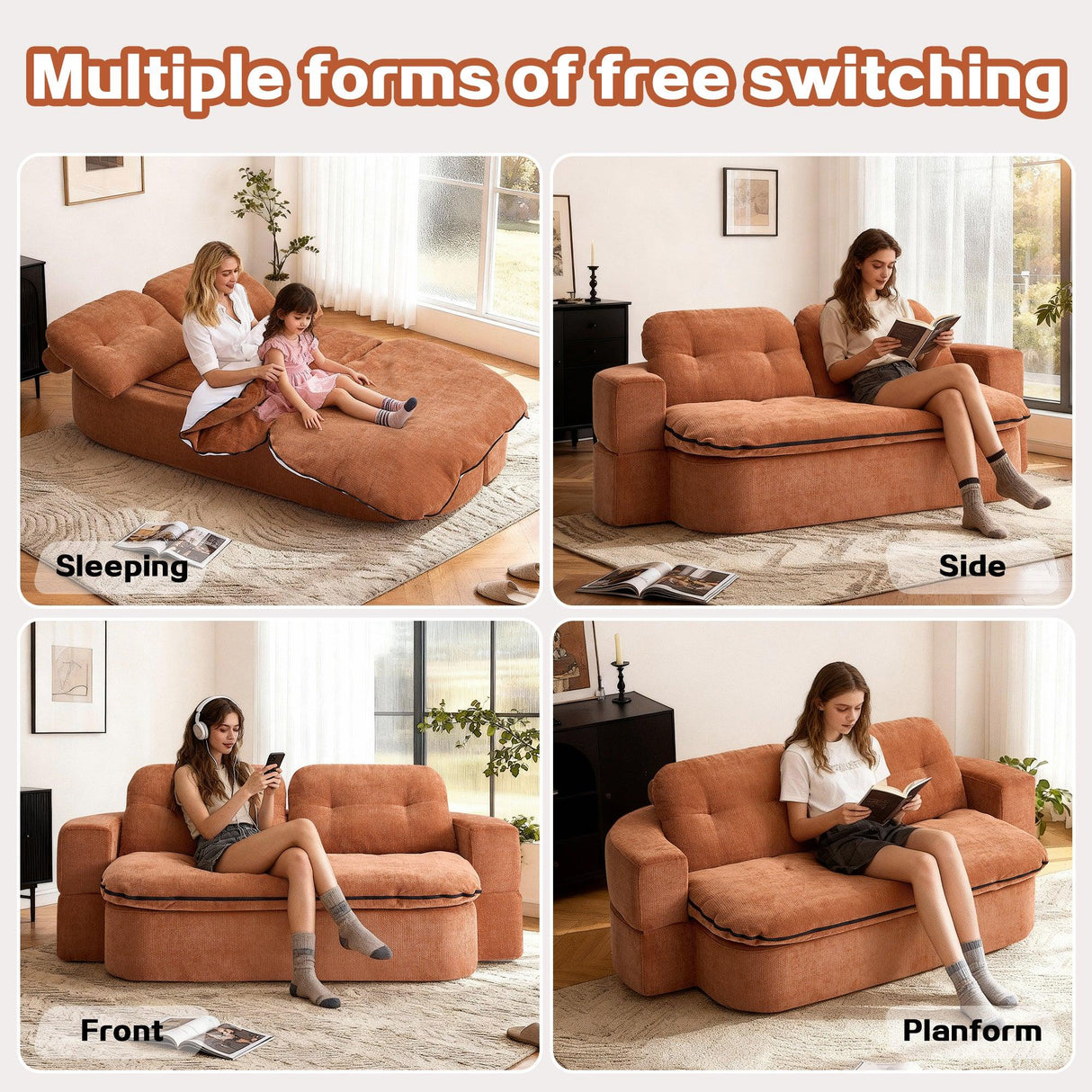 Modern Linen Foam-Filled Convertible Sleeper Sofa Bed With Pillows - Omega Lifestyles