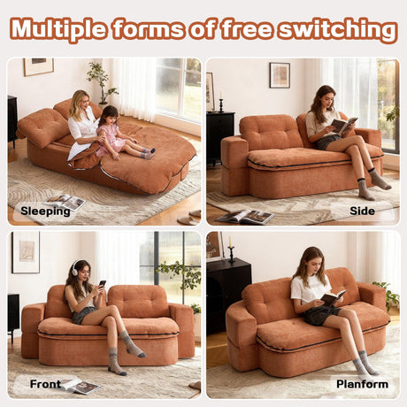 Modern Linen Foam-Filled Convertible Sleeper Sofa Bed With Pillows - Omega Lifestyles