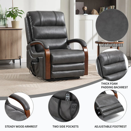 Power Lift Recliner Chair With Heat Massage and Wood Armrests - Omega Lifestyles