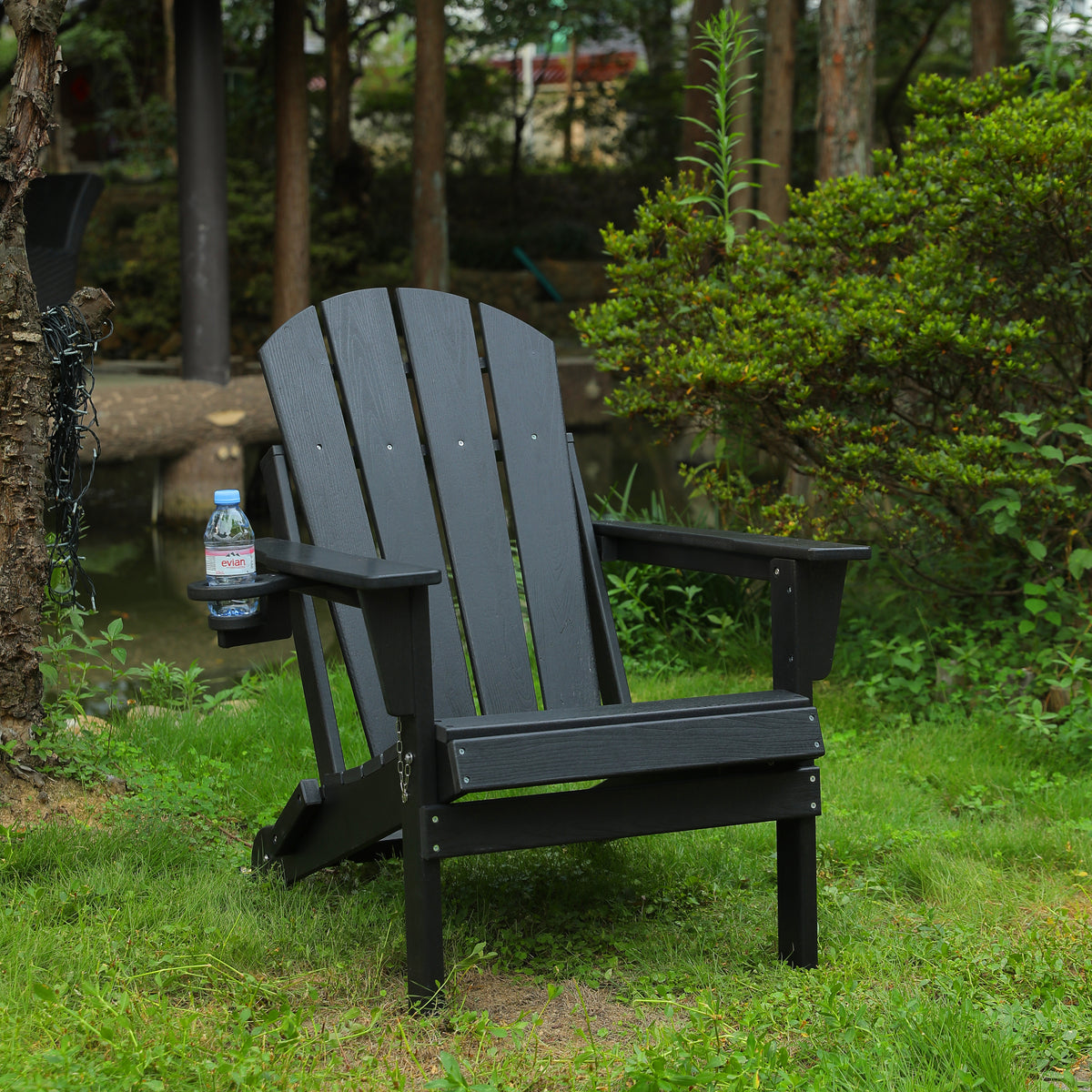 Folding Weather Resistant HDPE Black Adirondack Chair