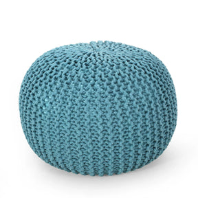Modern Aqua Cotton Knit Weave Round Pouf 20-Inch - Omega Lifestyles