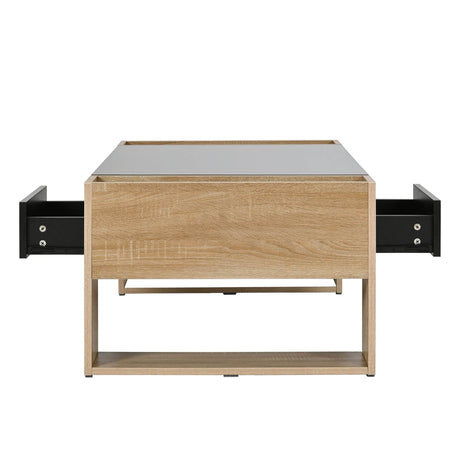 High Glossy Two Drawer Wood Grain Coffee Table - Sleep Galleria