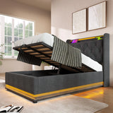 Twin Upholstered Linen Storage Bed With LED Lighting - Omega Lifestyles