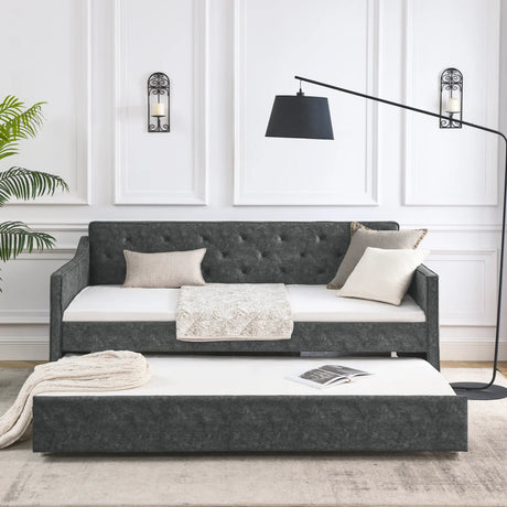 Twin Upholstered Tufted Daybed With Trundle - Omega Lifestyles