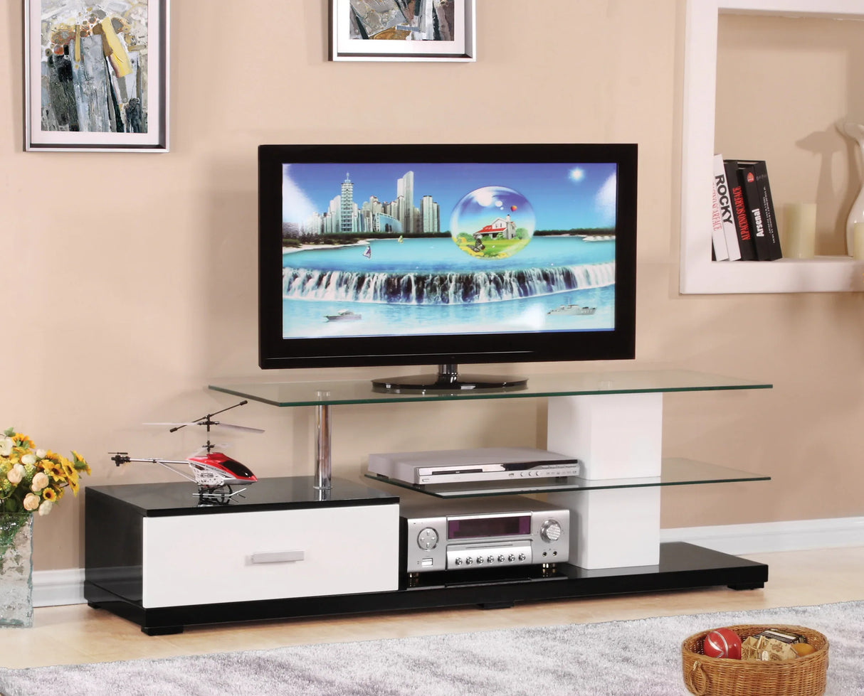 Ivana White Black Finish Rectangular TV Stand With Storage - Omega Lifestyles