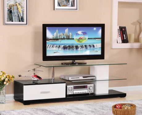 Ivana White Black Finish Rectangular TV Stand With Storage - Omega Lifestyles