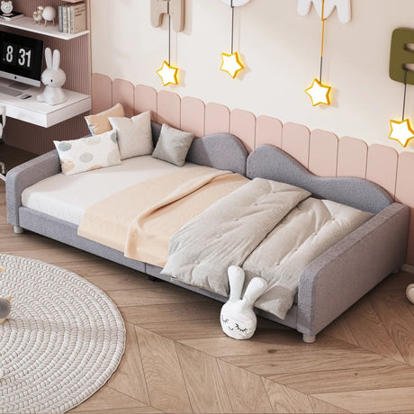 Twin Upholstered Sherpa Fabric Daybed With Cloud Backrest - Omega Lifestyles