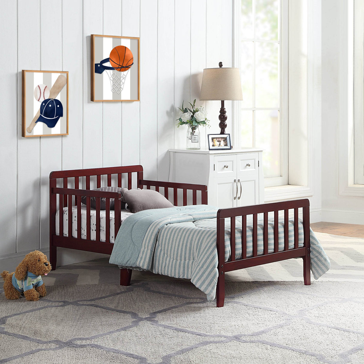 Solid Wood Cherry Toddler Bed With Safety Rails - Omega Lifestyles