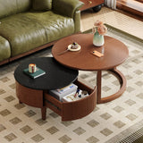 Vintage Round Nesting Coffee Table With Fluted Drawer Walnut
