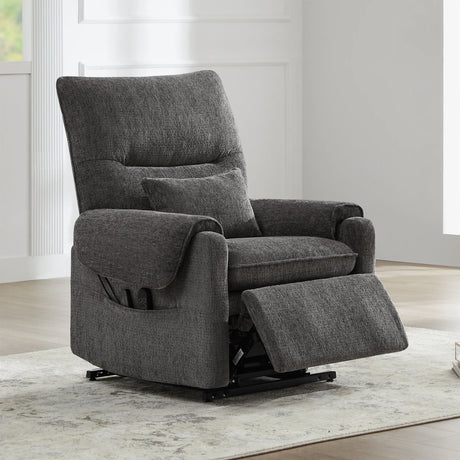 Power Lift Assist Recliner Chair Gray Chenille Upholstered - Omega Lifestyles