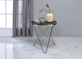 Black Glass Metal Round End Table Champagne Finish - Omega Lifestyles