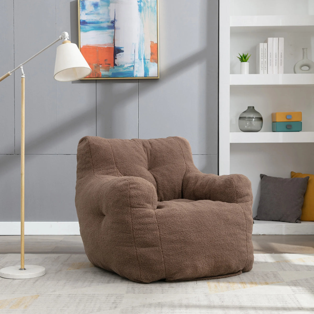 Soft Teddy Fabric Tufted Foam Bean Bag Chair Coffee - Omega Lifestyles