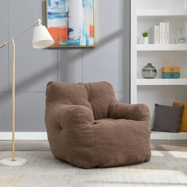 Soft Teddy Fabric Tufted Foam Bean Bag Chair Coffee - Omega Lifestyles