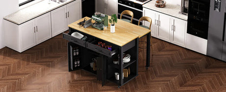 Extendable Rubber Wood Veneer Kitchen Island Cart - Omega Lifestyles