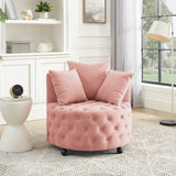 Pink Velvet Upholstered Swivel Chair With Movable Wheels - Omega Lifestyles