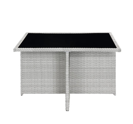 9-Piece Blue Fabric Wicker Outdoor Bistro Dining Set - Omega Lifestyles