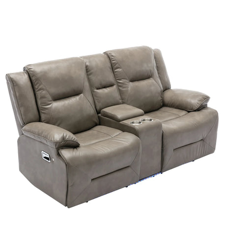 Grey Leather Gel Manual Recliner Chair With LED Lights - Omega Lifestyles