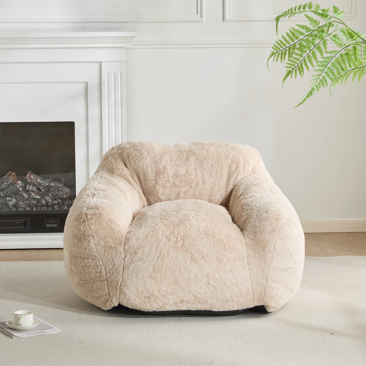 Soft Beige Faux-Fur Armchair Style Bean Bag Seating - Omega Lifestyles
