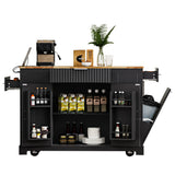 Fluted Rubber Wood Kitchen Island With Trash Can Cabinet - Omega Lifestyles