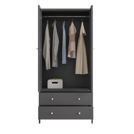 Retro Steel Armoire Wardrobe Closet With Mirror And Drawers - Omega Lifestyles
