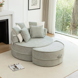 Modern Chenille Upholstered Barrel Accent Chair With Ottoman - Omega Lifestyles