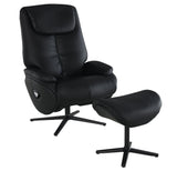 Black Top Grain Leather Swivel Accent Chair With Ottoman - Omega Lifestyles