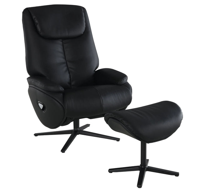Black Top Grain Leather Swivel Accent Chair With Ottoman - Omega Lifestyles