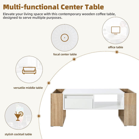 High Glossy White Coffee Table With Drawers - Sleep Galleria