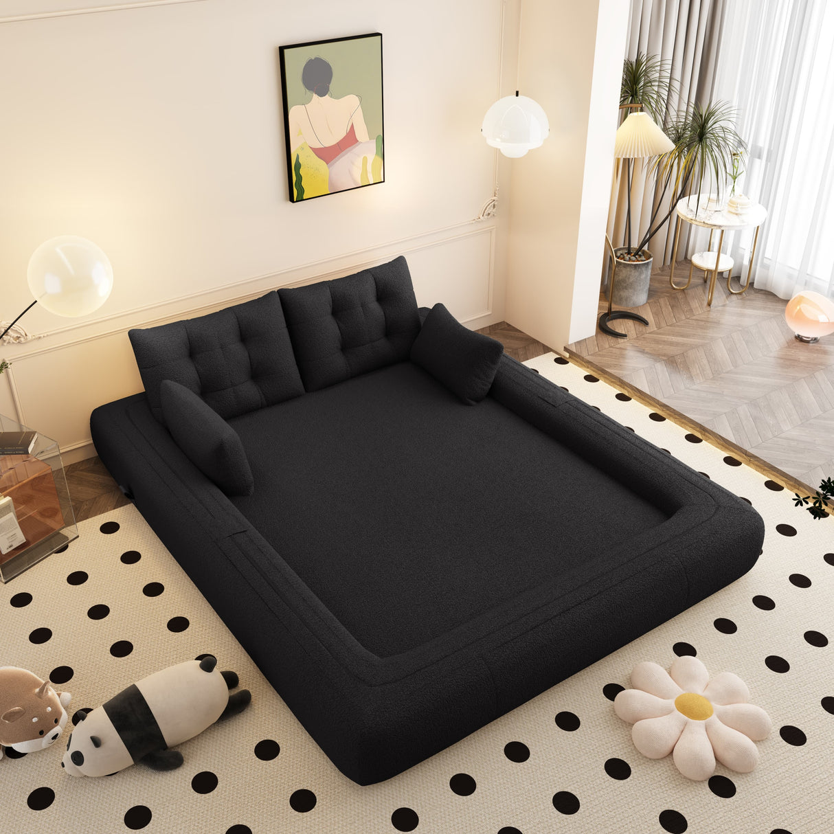 Multi-Functional Foldable Teddy Fabric Foam-Filled Sofa Bed