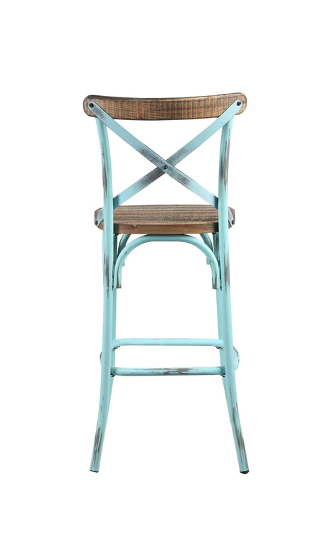 Vintage Industrial Armless Bar Chair With Oak And Turquoise - Omega Lifestyles