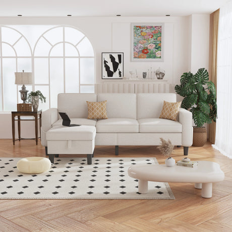 Beige Reversible Modular Sectional Sofa With Storage Ottoman - Omega Lifestyles